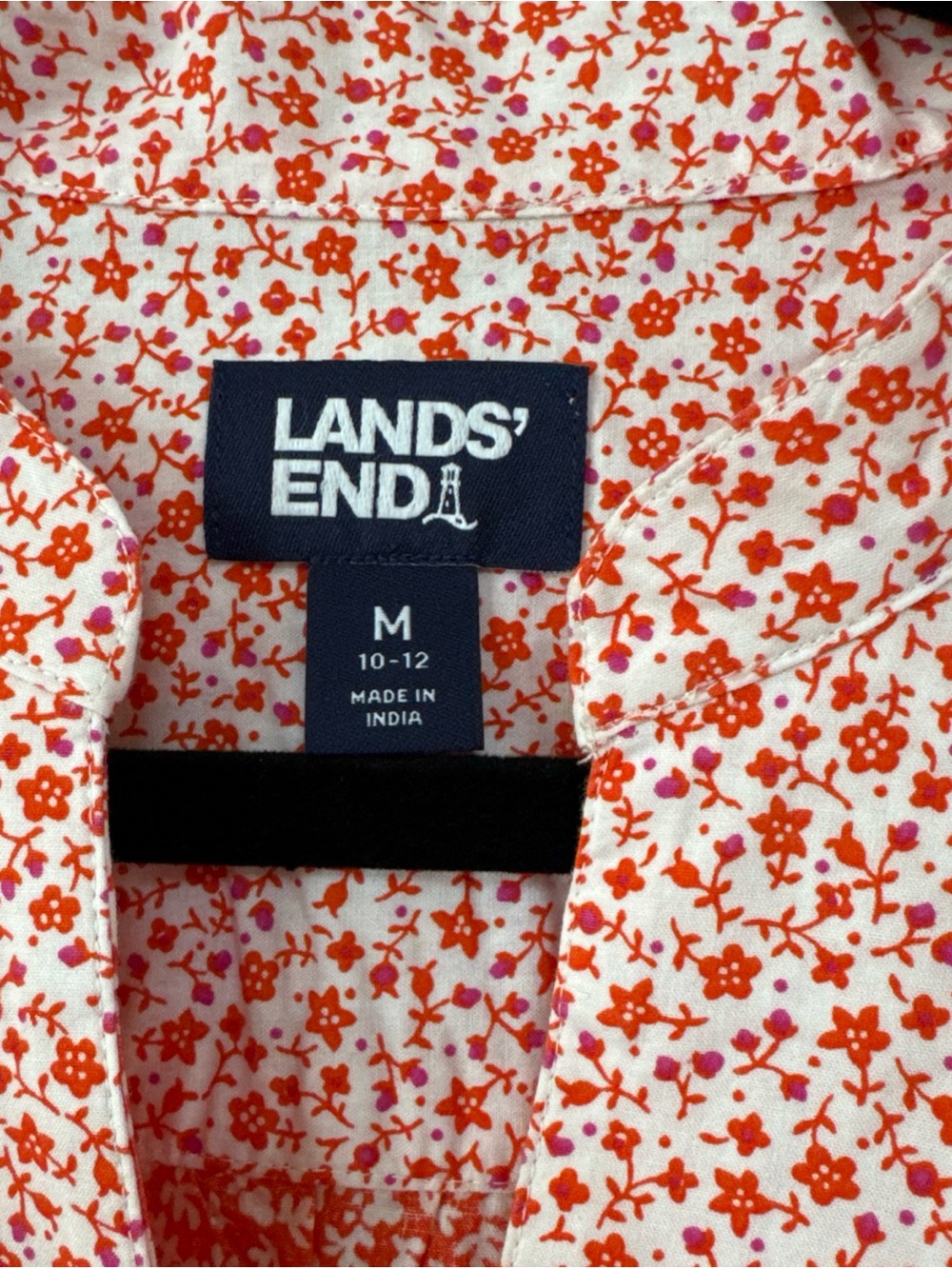 Lands' End Women's Tunic Peasant Blouse Orange with white Floral Print NEW